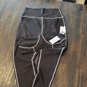 WeWoreWhat Black Leggings and matching top with Gray Accents